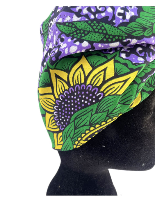 Turbante lila con girasoles KHAMALI