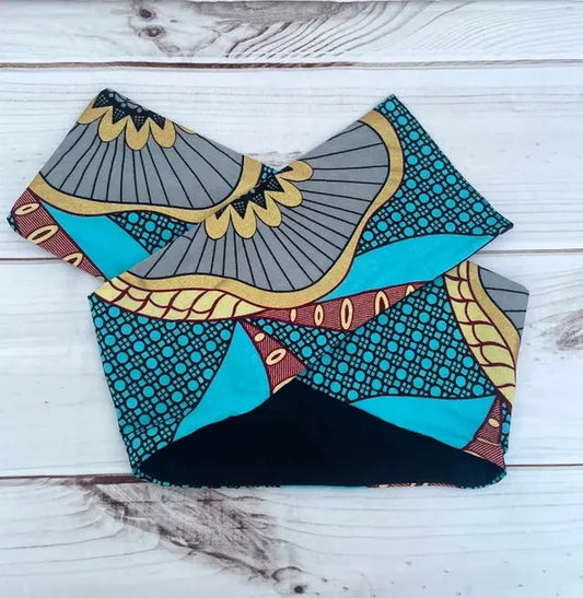 Turbante con alambre moldeable azul y dorado hecho a mano KHAMALI