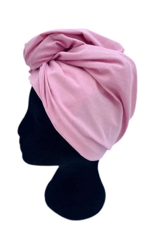 Turbante rosa oncológico toda la cabeza de algodón 100 % KHAMALI