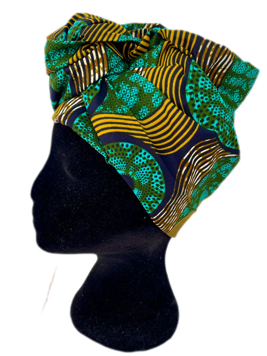 Turbante verde y dorado cubre cabeza khamali Shop