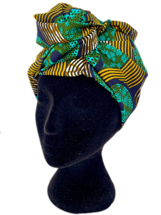 Turbante verde y dorado cubre cabeza khamali Shop