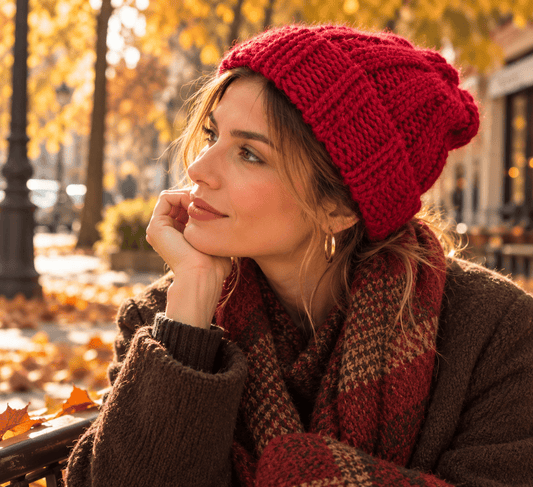 Gorro rojo tejido a mano con lana sintética - KHAMALI