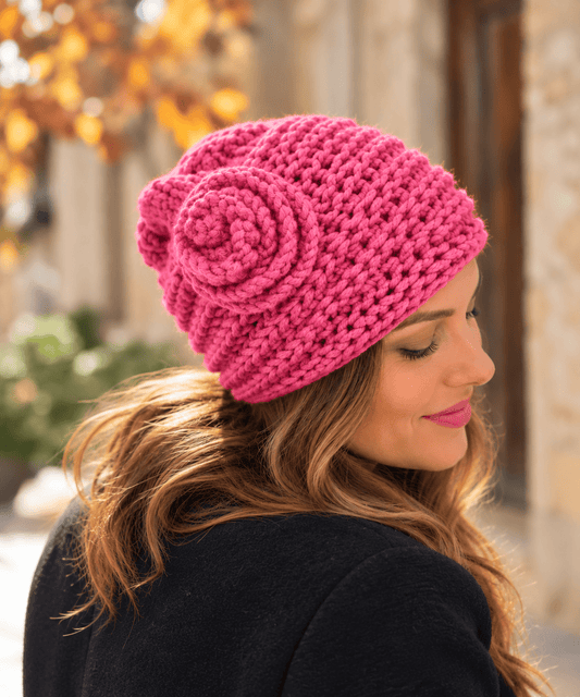Gorro rosa con flor hecho a mano - KHAMALI