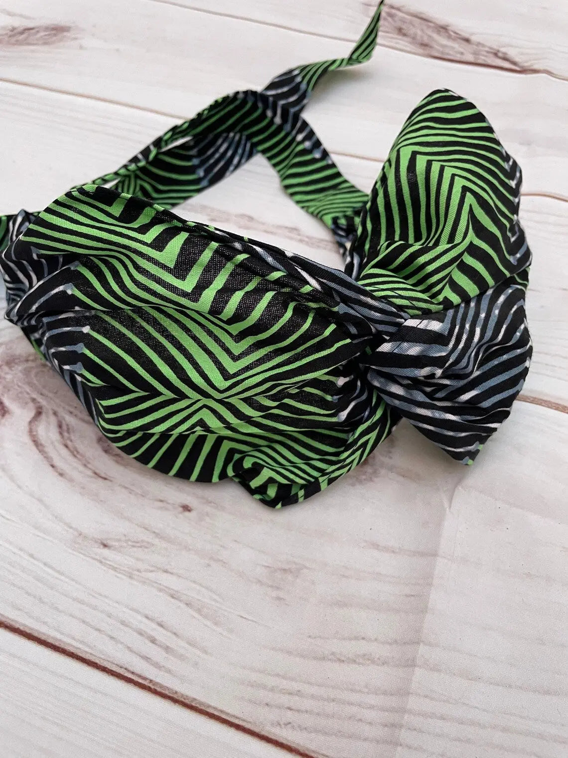 Turbante de una capa a rayas verde y azul estampado africano - KHAMALI