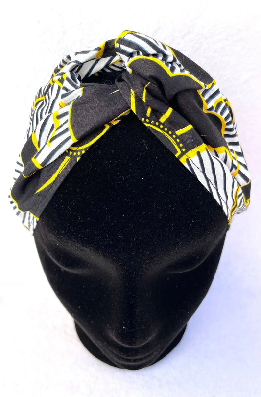 Turbante blanco y negro de algodón 1 capa - KHAMALI