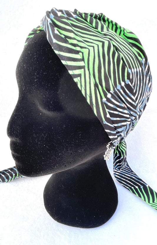Turbante de una capa a rayas verde y azul estampado africano - KHAMALI