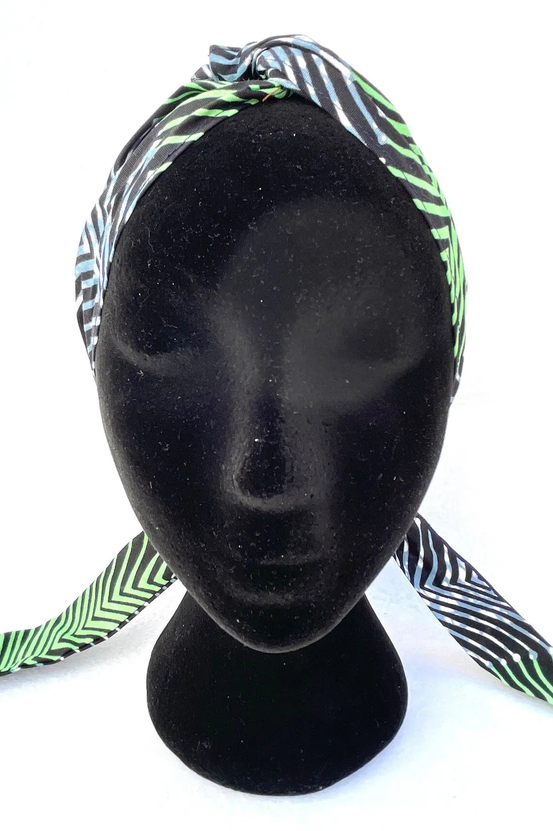 Turbante de una capa a rayas verde y azul estampado africano - KHAMALI
