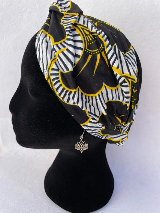 Turbante blanco y negro de algodón 1 capa - KHAMALI