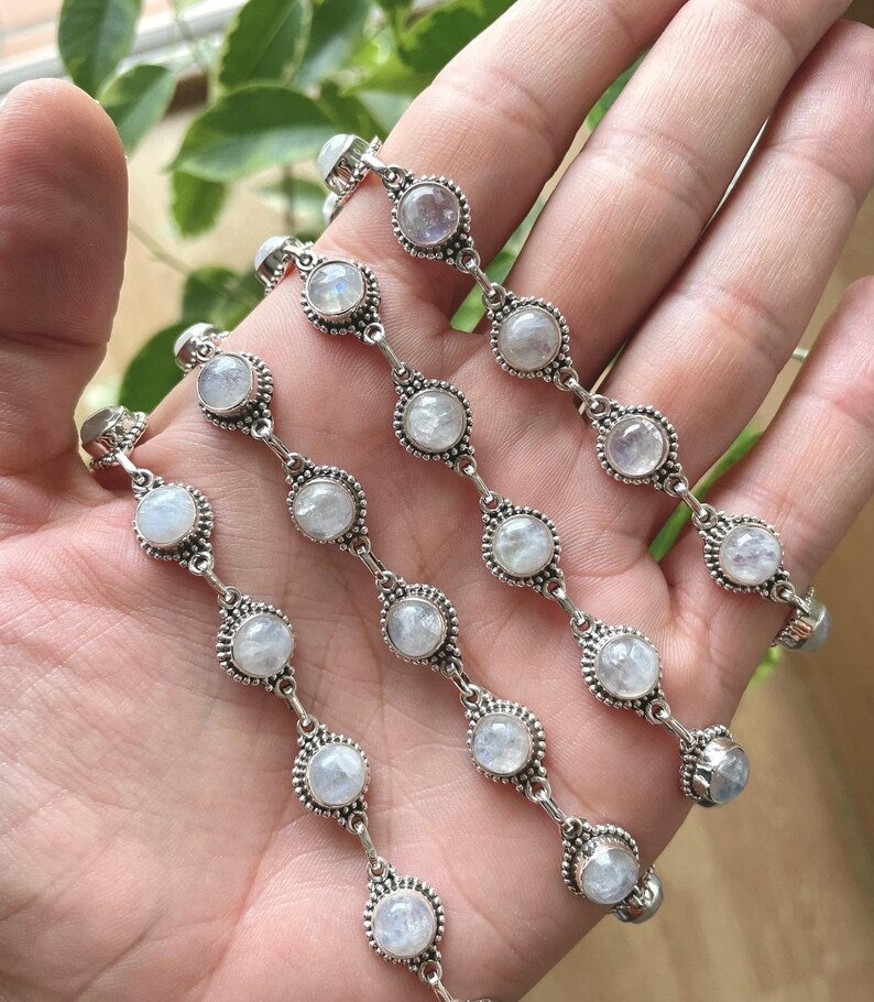 Pulsera de cuentas de plata 925 con piedra luna natural KHAMALI