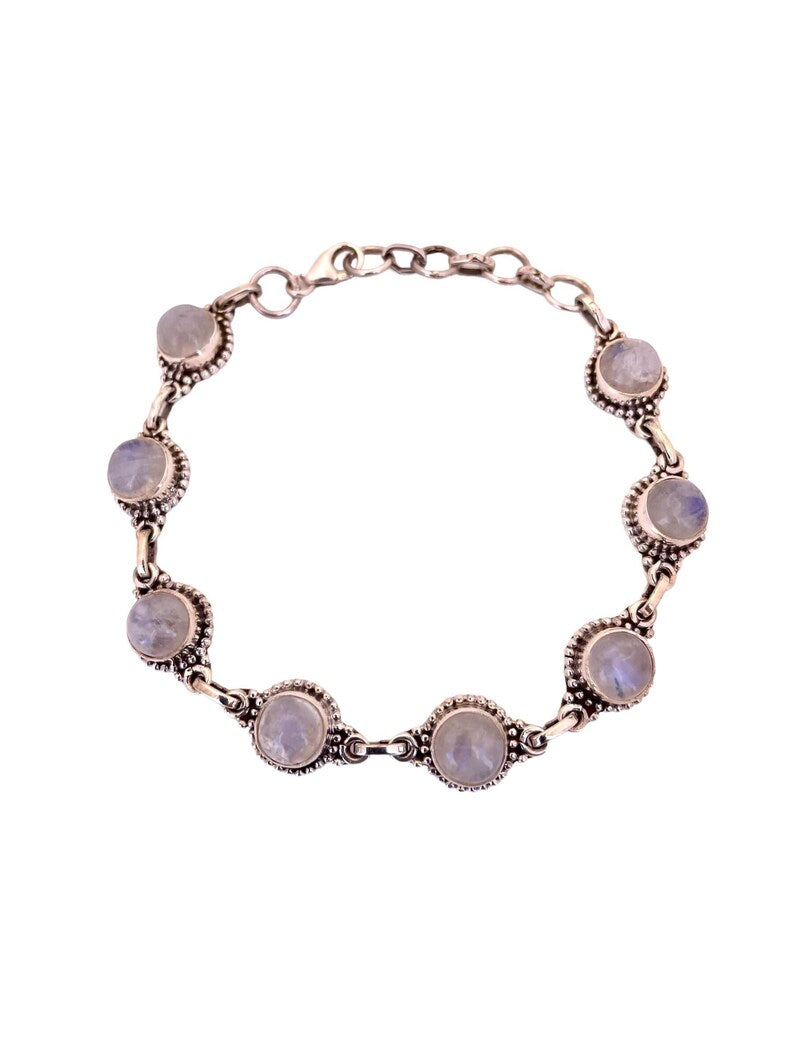 Pulsera de cuentas de plata 925 con piedra luna natural KHAMALI
