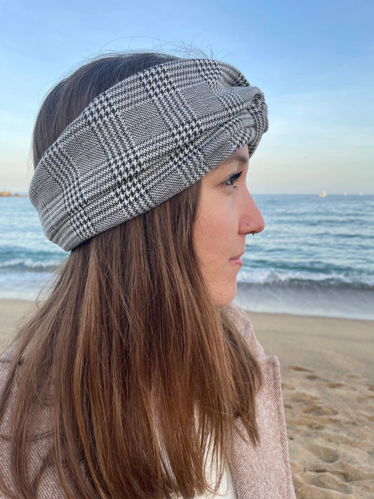 Turbante gris a cuadros khamali Shop