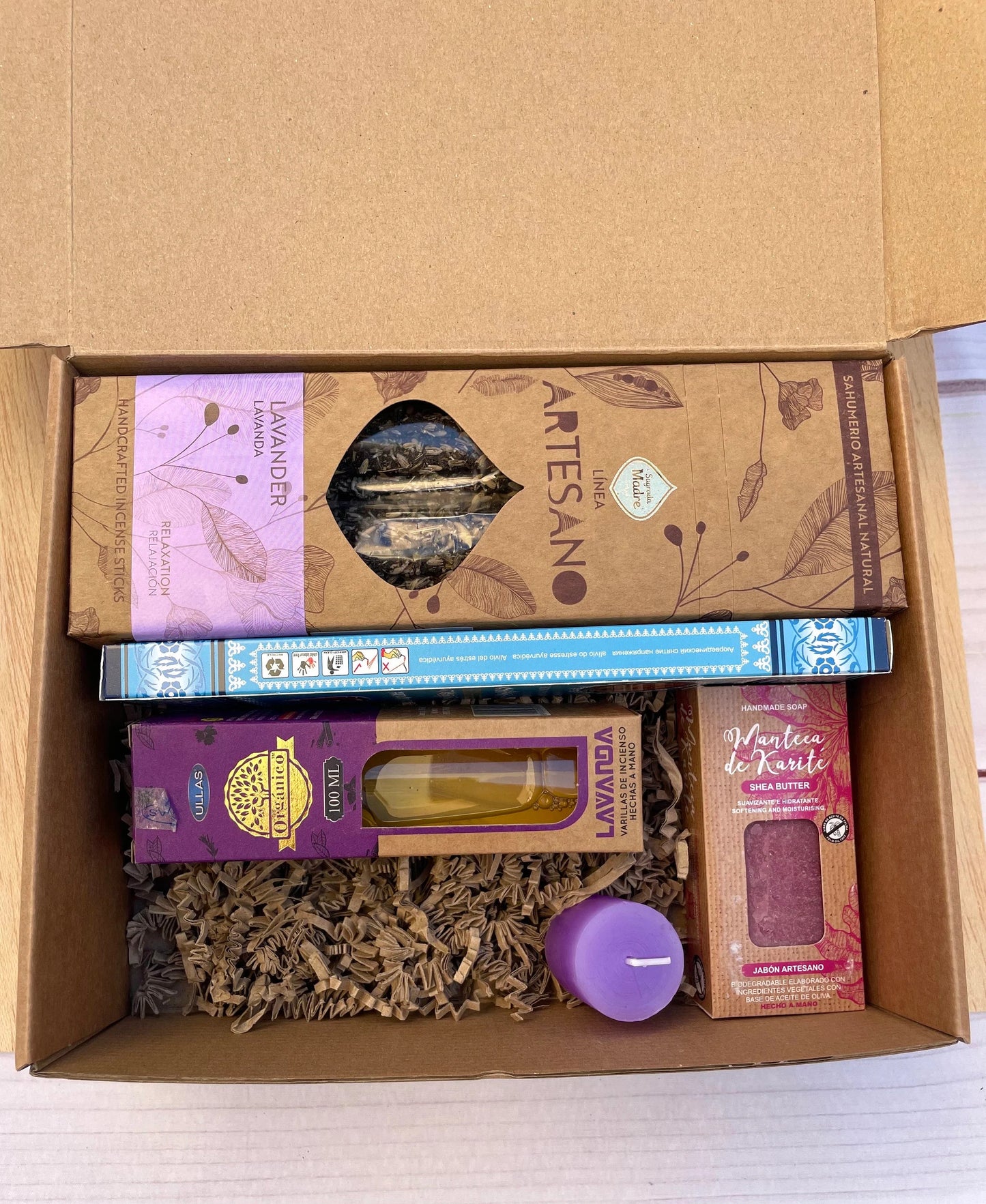 Kit meditación, caja de luxe Antiestrés, , Regalos de spa, Cuidado personal, Incienso natural, Jabón de manteca de karité, Regalo relajante KHAMALI