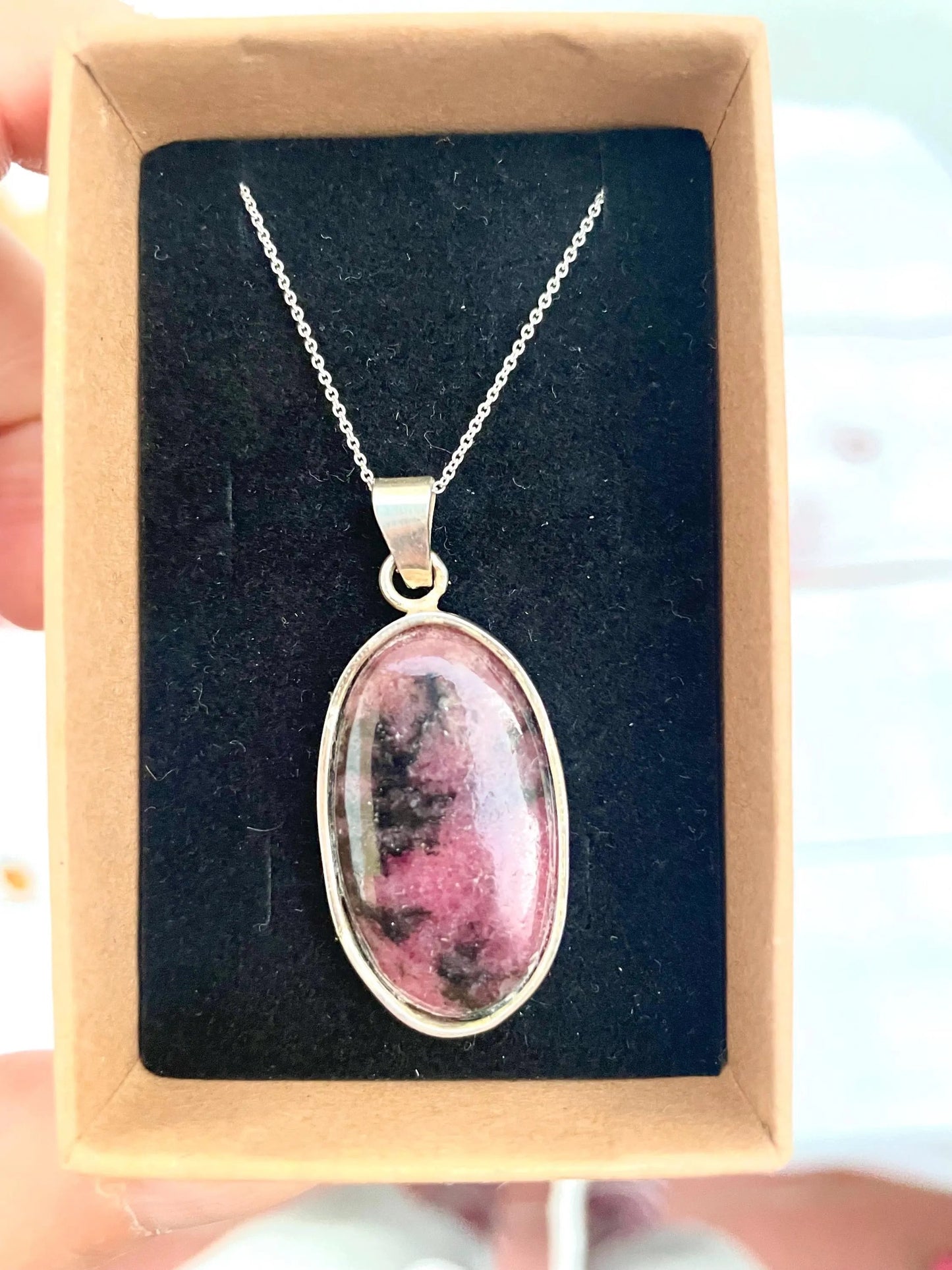 Colgante de rodonita natural en plata 925 khamali Shop