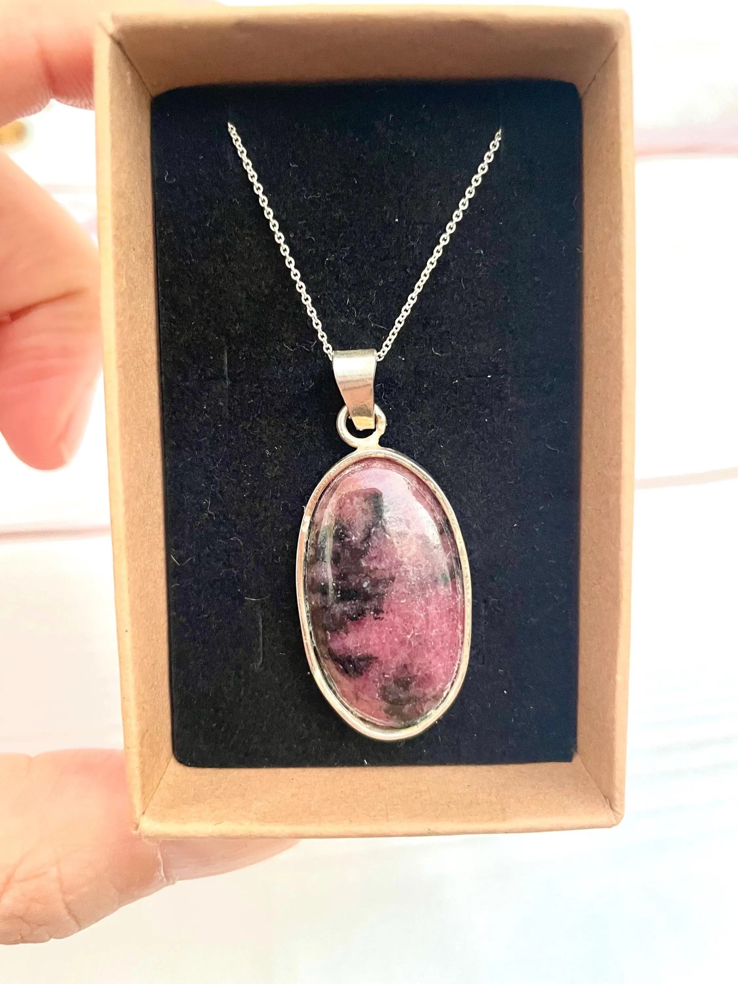 Colgante de rodonita natural en plata 925 khamali Shop