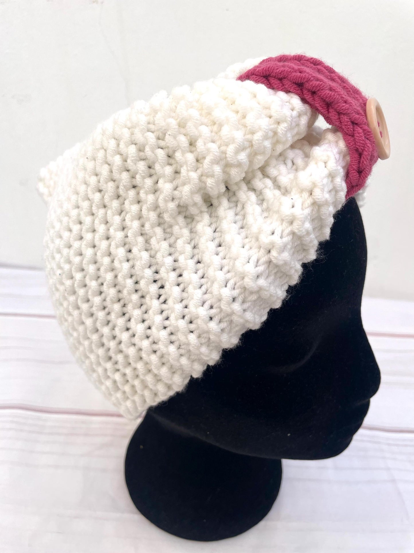 Turbante hecho a mano blanco y rosa KHAMALI