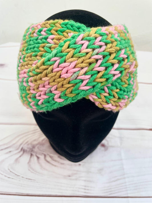 Turbante verde y rosa tejido a mano khamali Shop