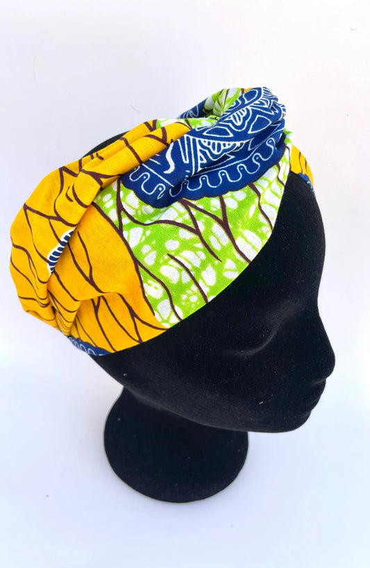 Diadema ancha una capa con flor verde y amarilla estilo boho ajustable - KHAMALI