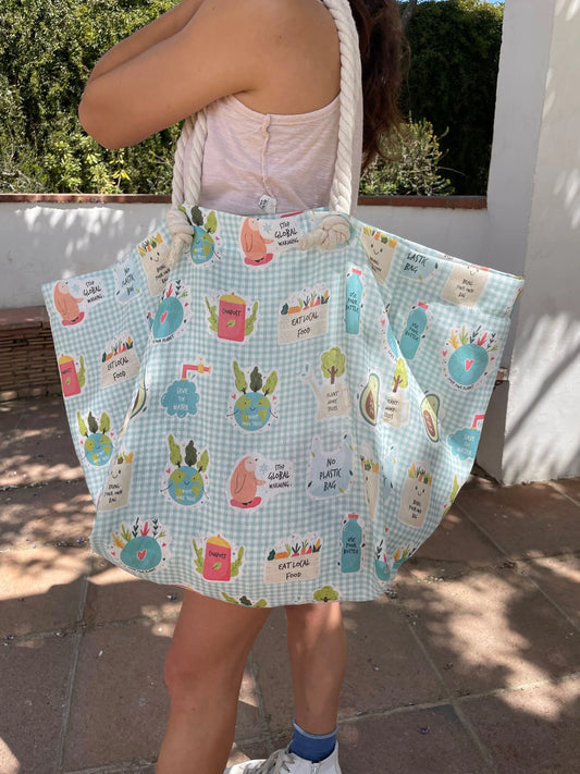 Bolsa grande playa hecha a mano LOVE THE PLANET - KHAMALI