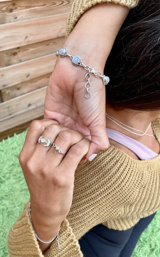 Pulsera de cuentas de plata 925 con piedra luna natural - KHAMALI