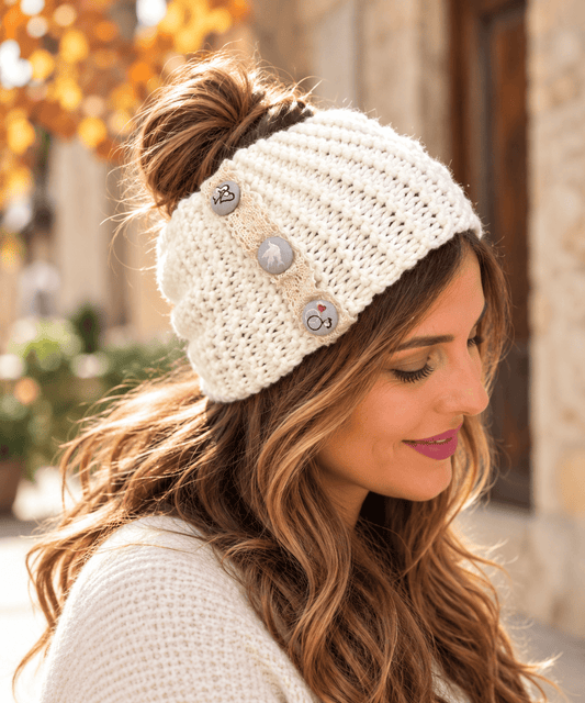 Turbante blanco con botones tejido a mano - KHAMALI