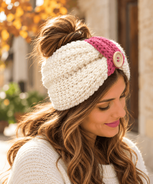 Turbante hecho a mano blanco y rosa - KHAMALI