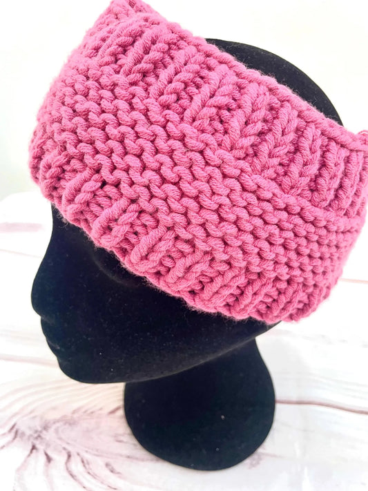 Turbante rosa con botón – tejido a mano - KHAMALI