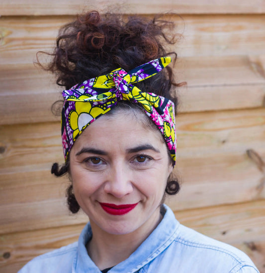 Diadema turbante afro con diseño en flor margarita - KHAMALI