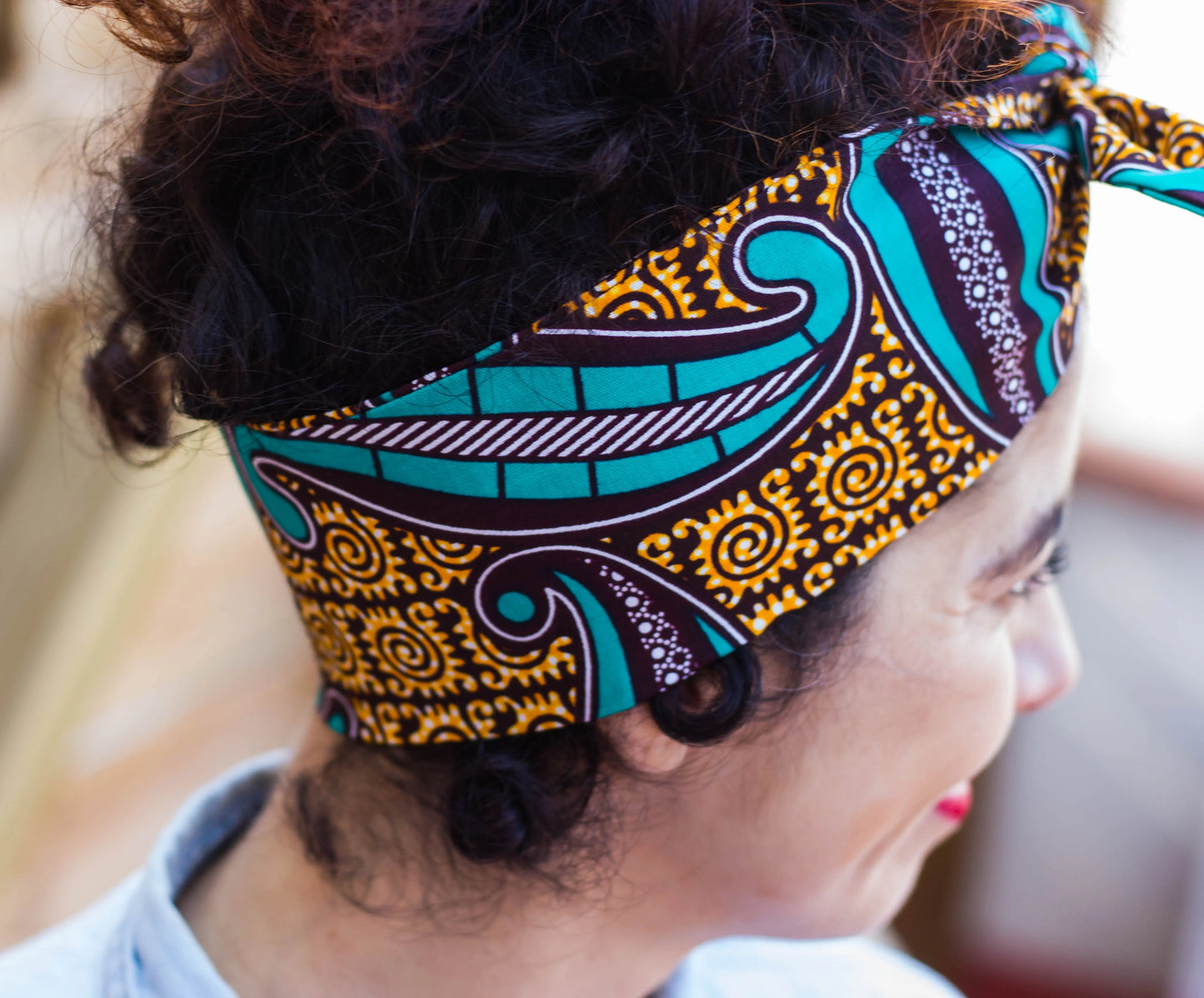 Turbante cinta estilo africano color azul y color tierra - KHAMALI