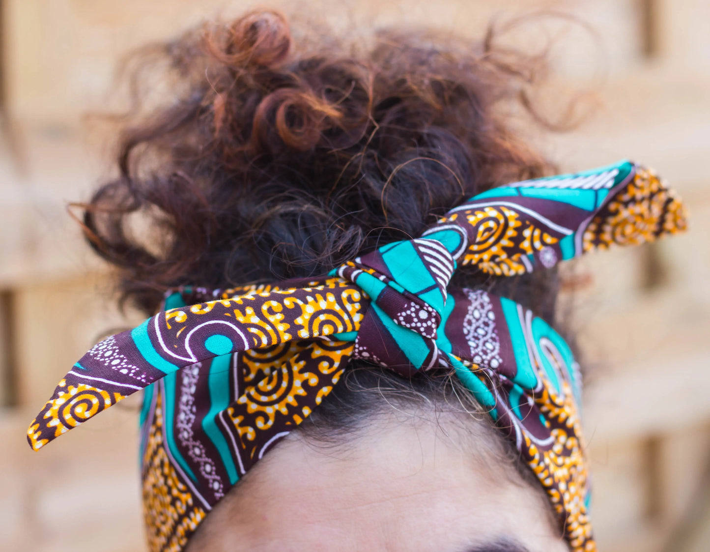 Turbante cinta estilo africano color azul y color tierra - KHAMALI