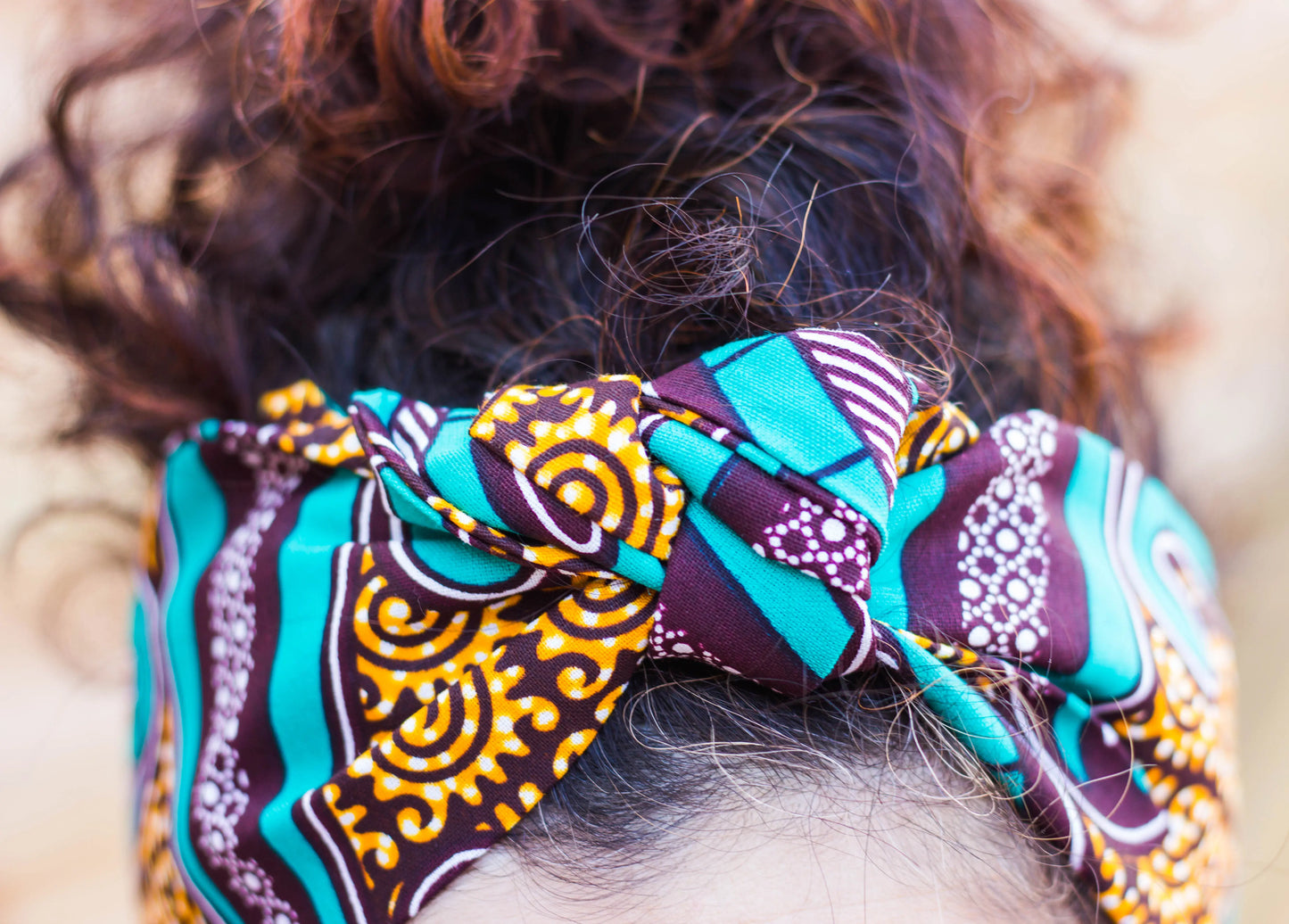 Turbante cinta estilo africano color azul y color tierra - KHAMALI