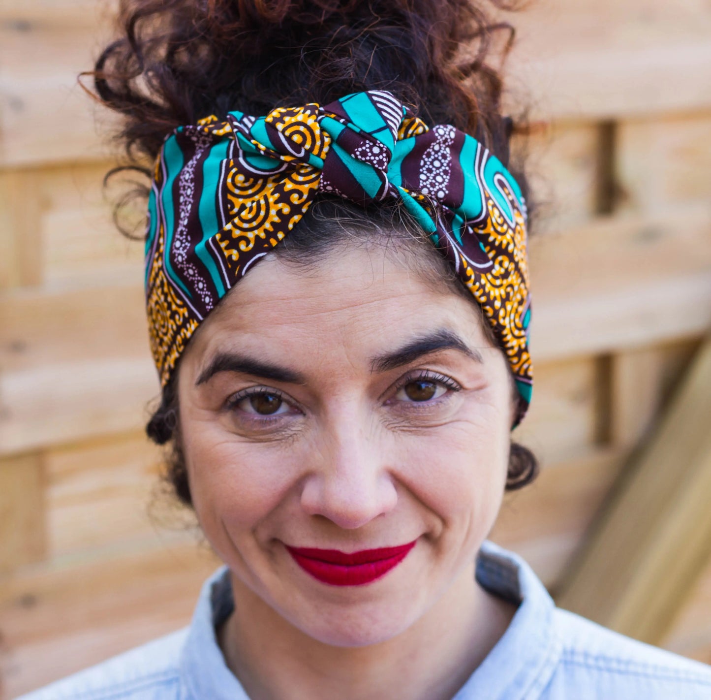 Turbante cinta estilo africano color azul y color tierra - KHAMALI