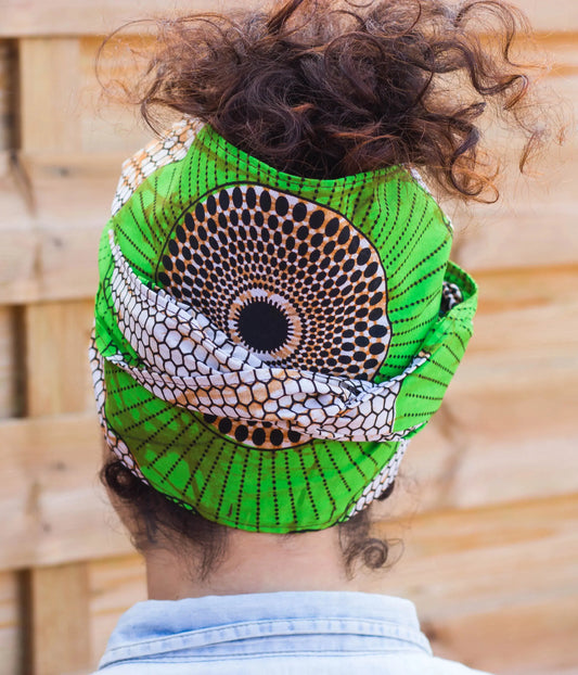 Pañuelo cinta ancha afro de algodón con tela de colmena - KHAMALI