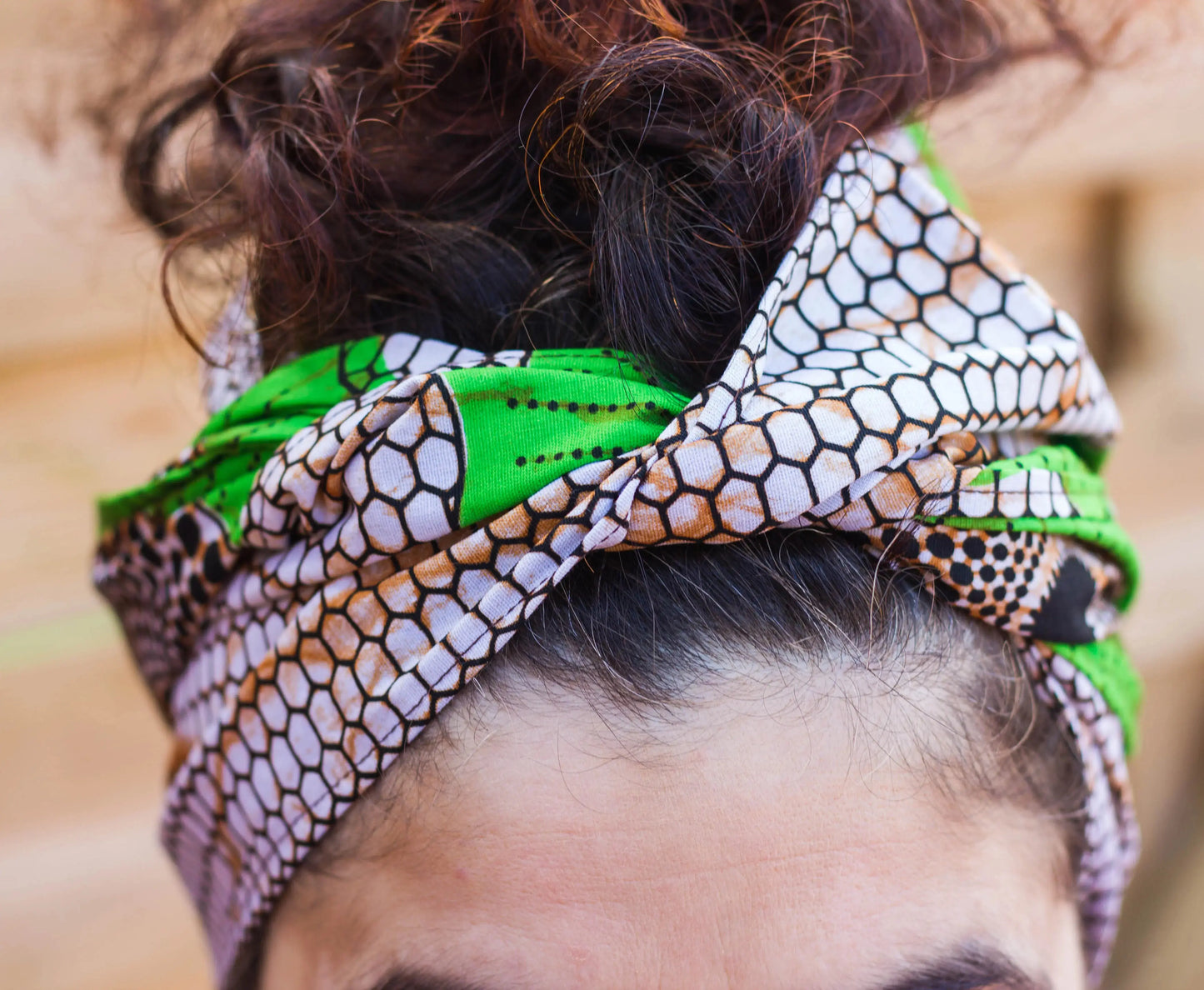 Pañuelo cinta ancha afro de algodón con tela de colmena - KHAMALI