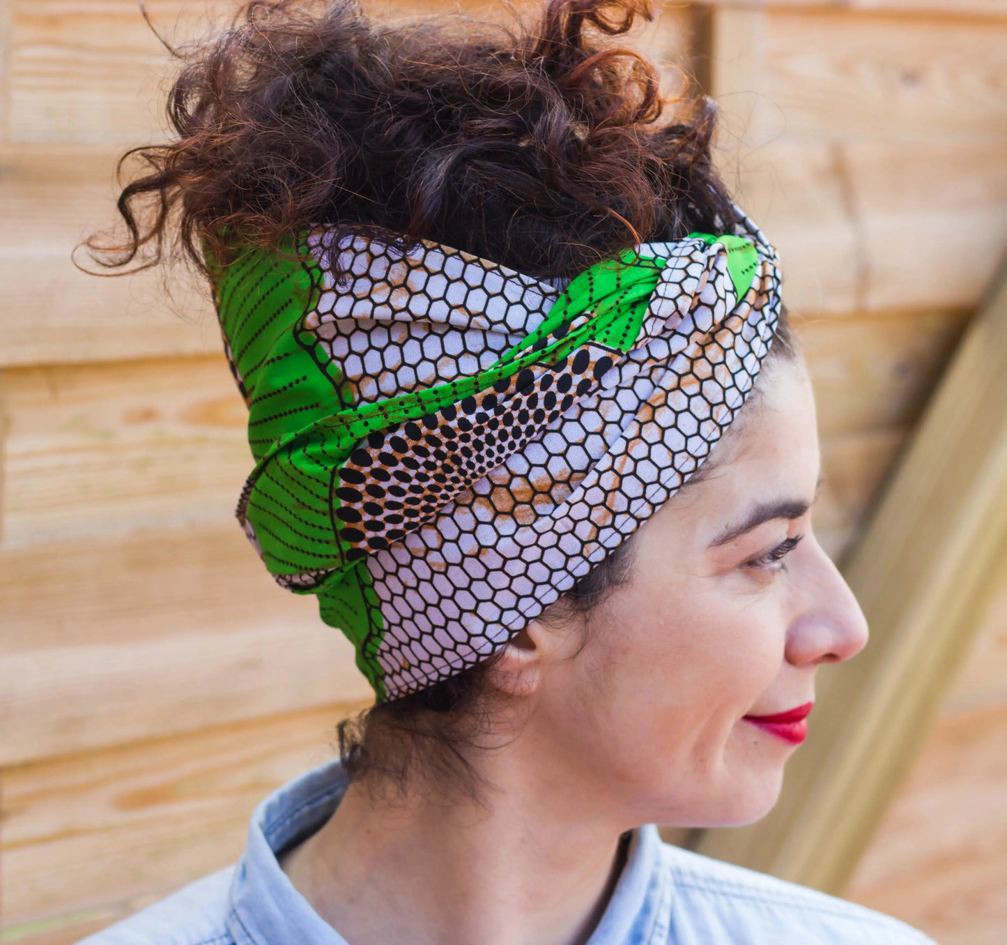 Pañuelo cinta ancha afro de algodón con tela de colmena - KHAMALI