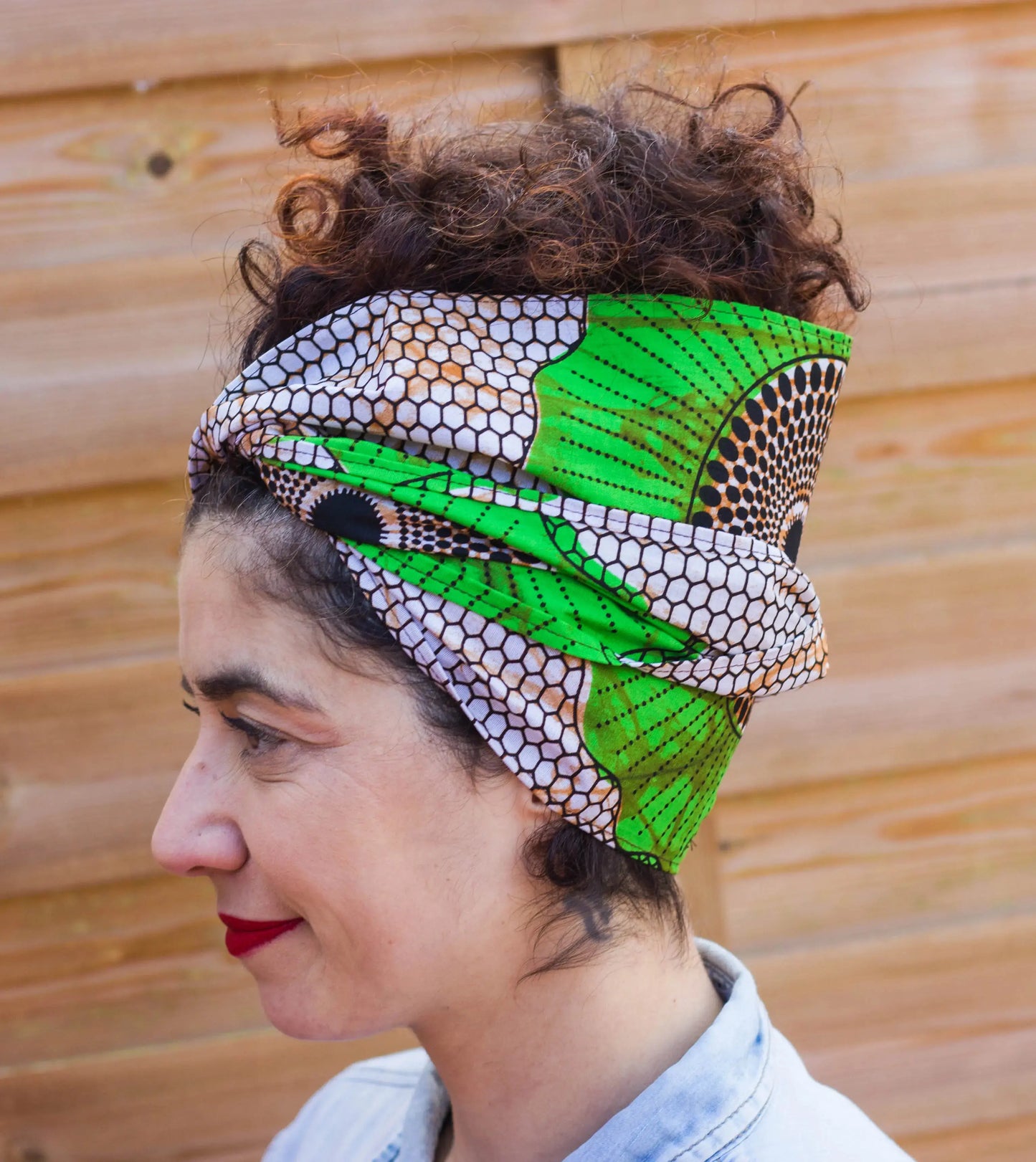 Pañuelo cinta ancha afro de algodón con tela de colmena - KHAMALI