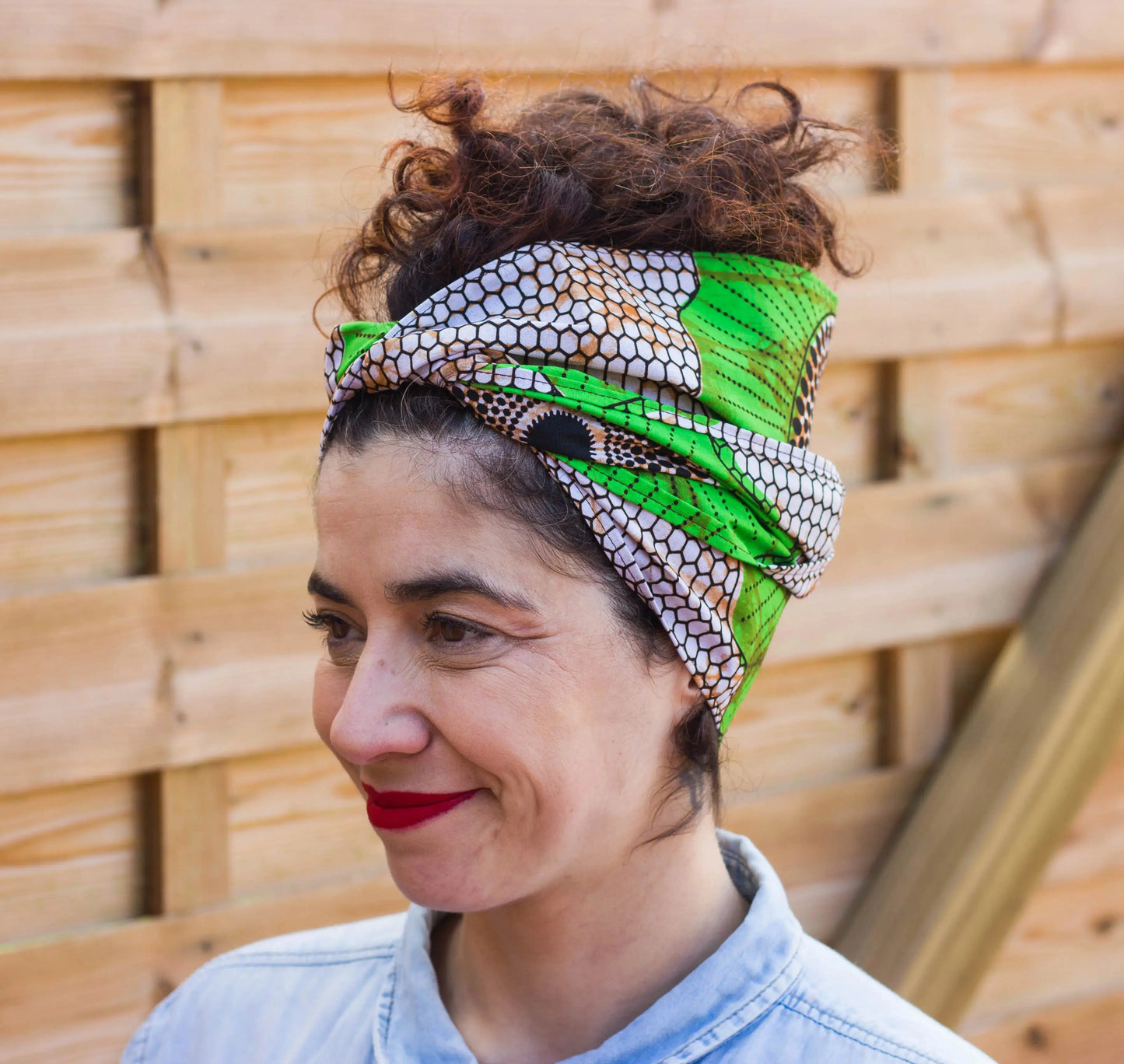 Pañuelo cinta ancha afro de algodón con tela de colmena - KHAMALI