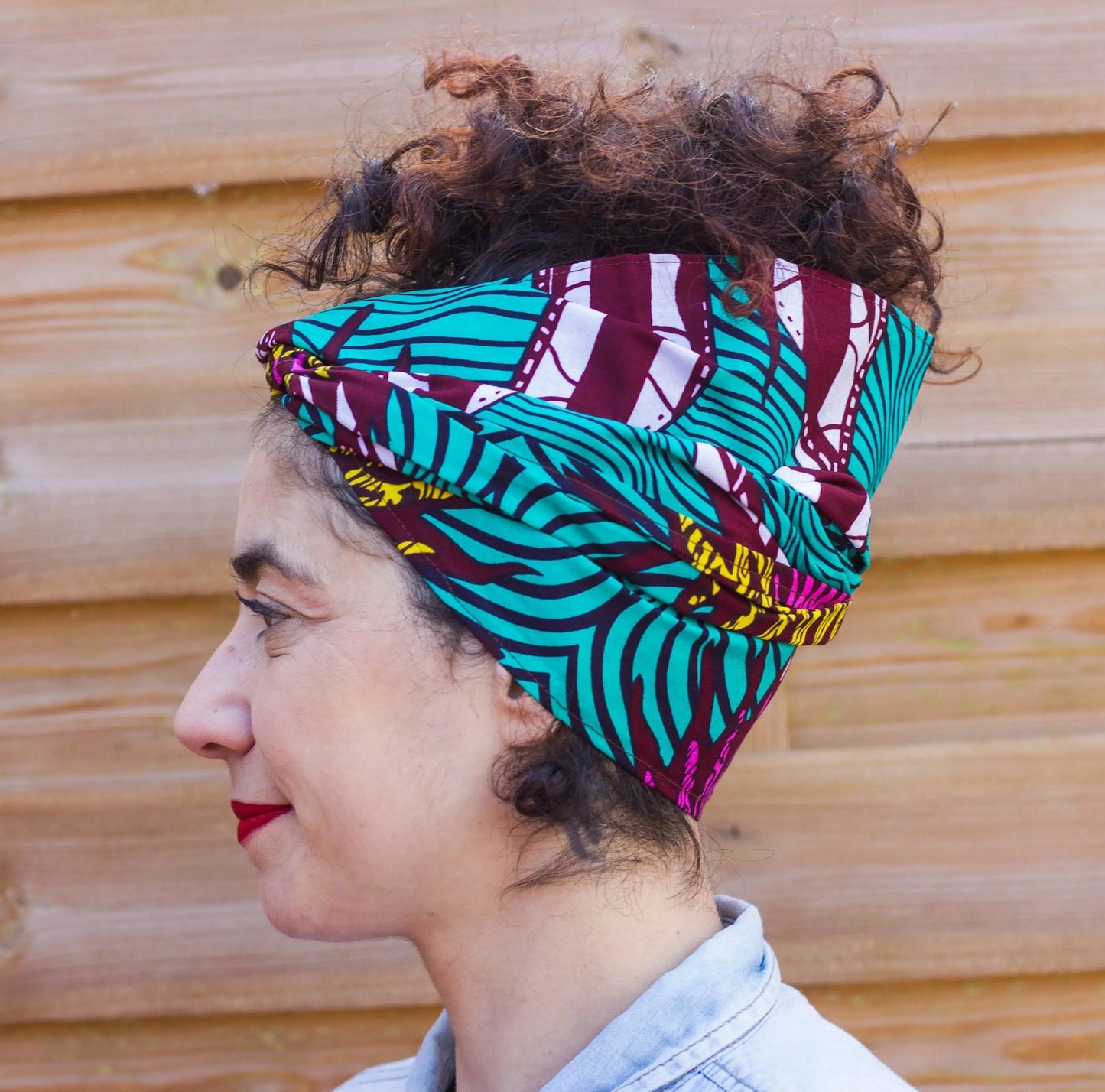Turbante pañuelo turquesa rosa y amarillo estilo afro - KHAMALI