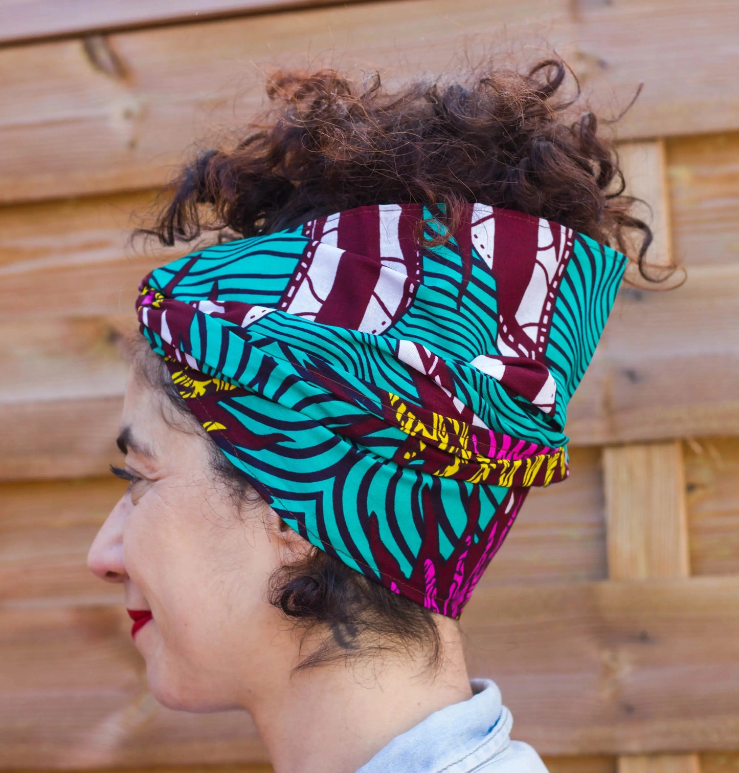 Turbante pañuelo turquesa rosa y amarillo estilo afro - KHAMALI