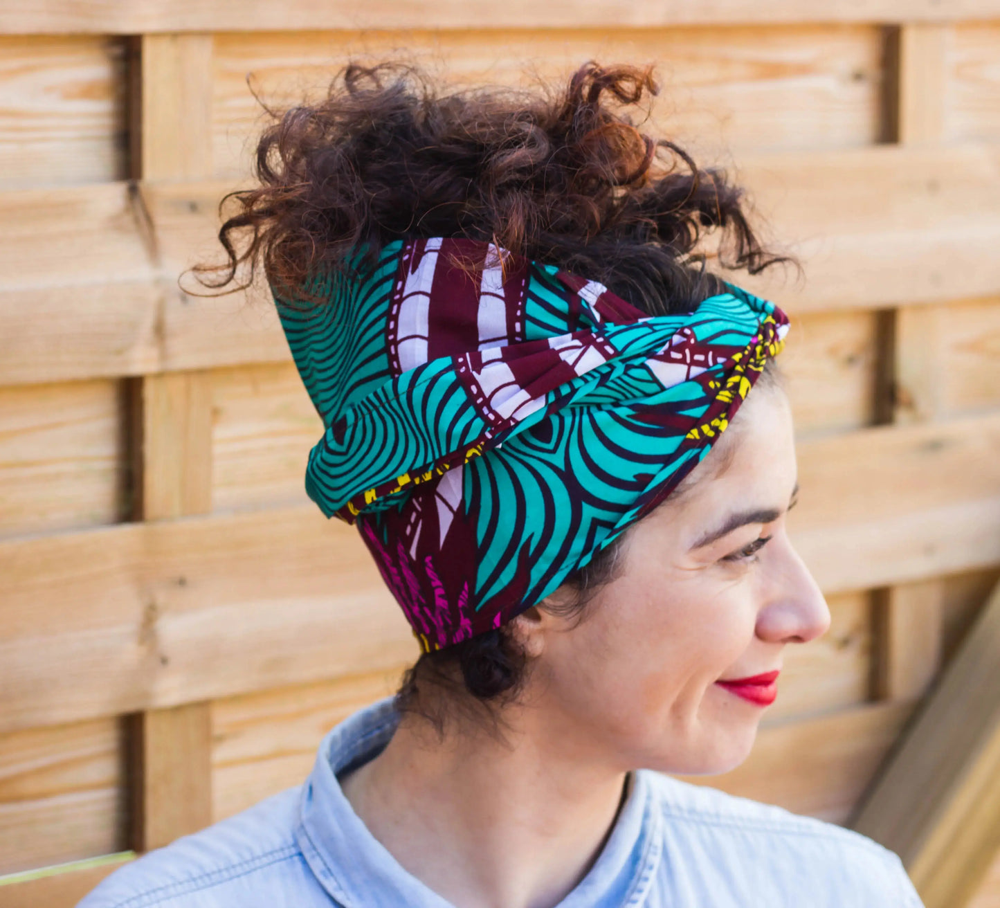 Turbante pañuelo turquesa rosa y amarillo estilo afro - KHAMALI