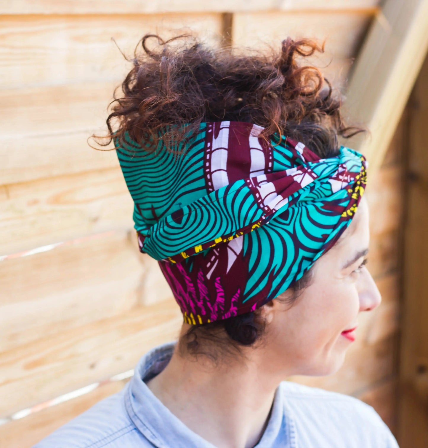 Turbante pañuelo turquesa rosa y amarillo estilo afro - KHAMALI