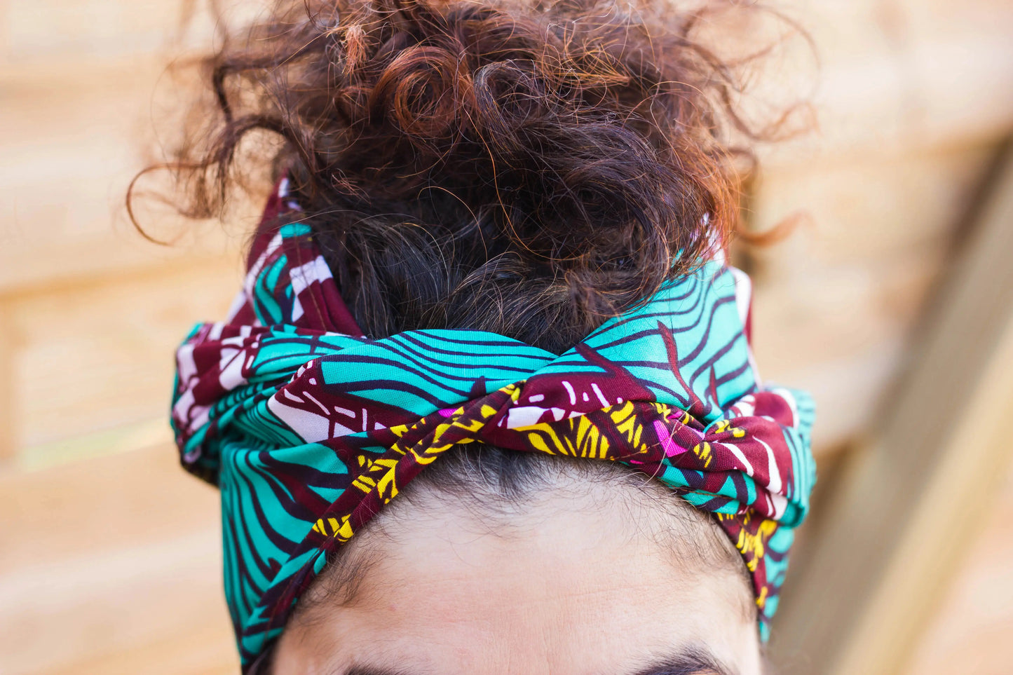 Turbante pañuelo turquesa rosa y amarillo estilo afro - KHAMALI