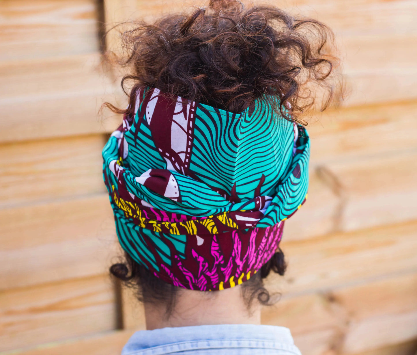 Turbante pañuelo turquesa rosa y amarillo estilo afro - KHAMALI