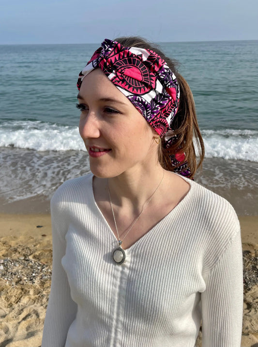 Turbante rosa de algodón una capa ajustable a todas las tallas - KHAMALI