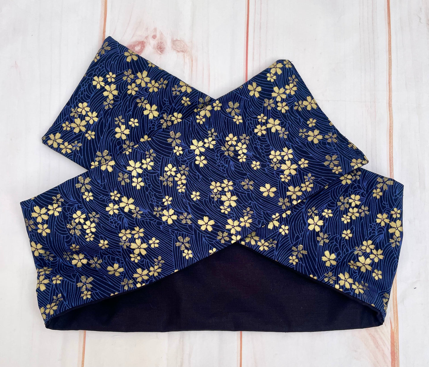Cinta con alambre tela japonesa azul y dorado