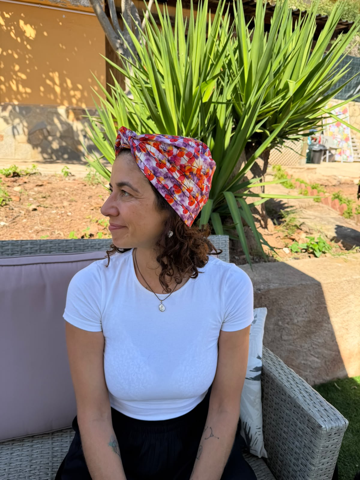 Turbante Integral BOHEME Floral Acuarela Naranja