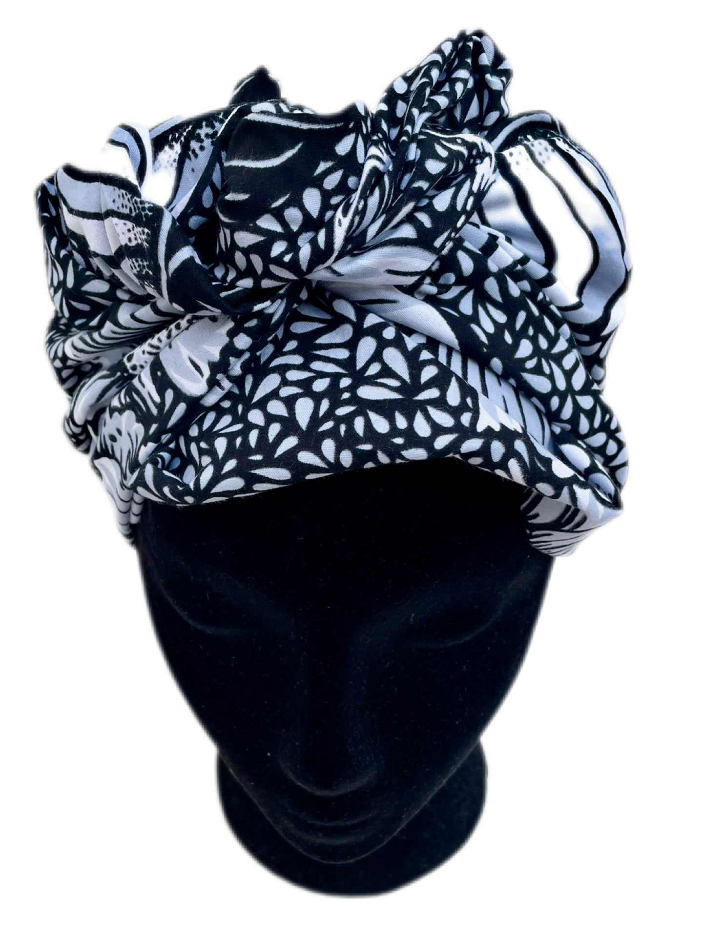 Turbante floral blanco y negro KHAMALI