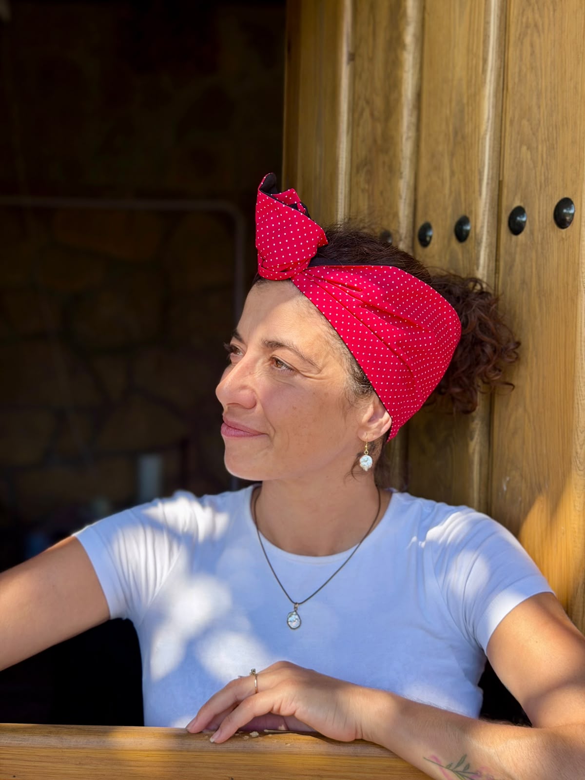 Cinta con Alambre Roja con Topos Blancos TERRA
