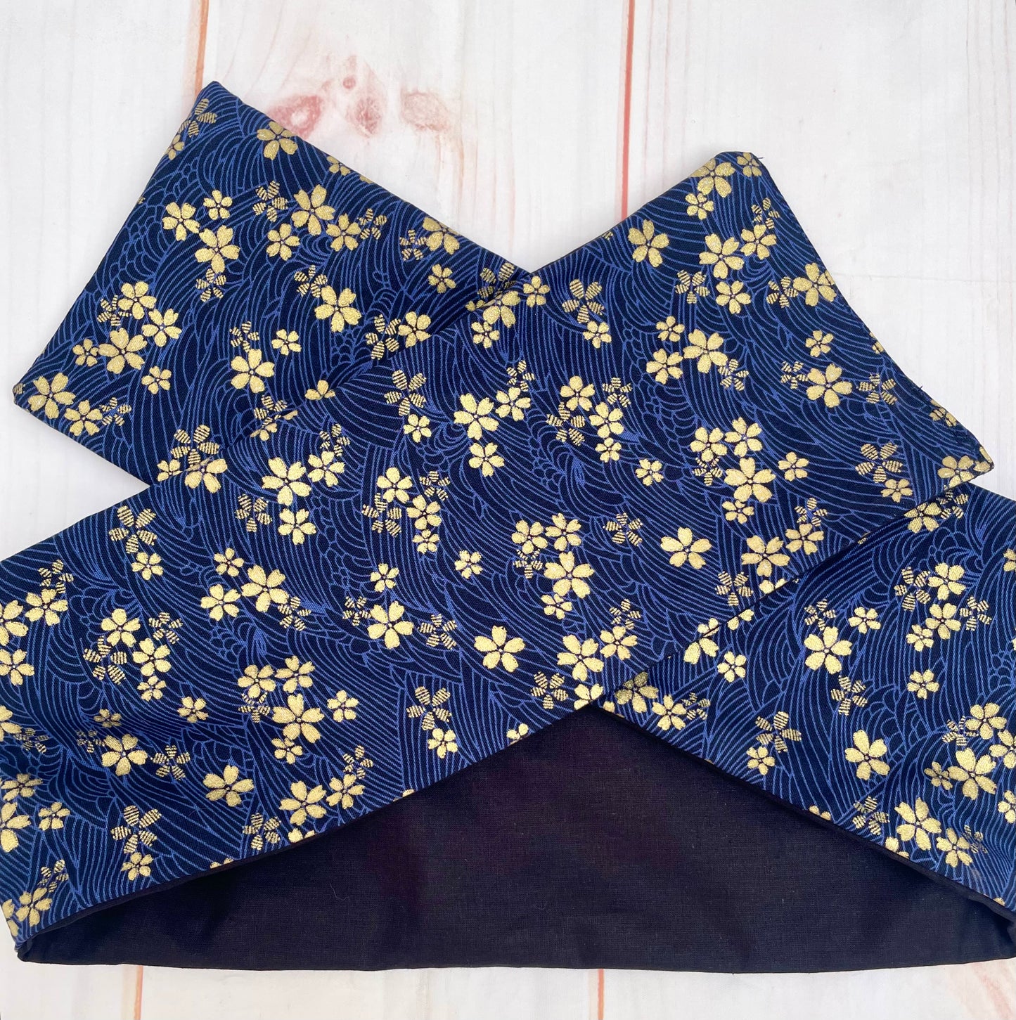 Cinta con alambre tela japonesa azul y dorado