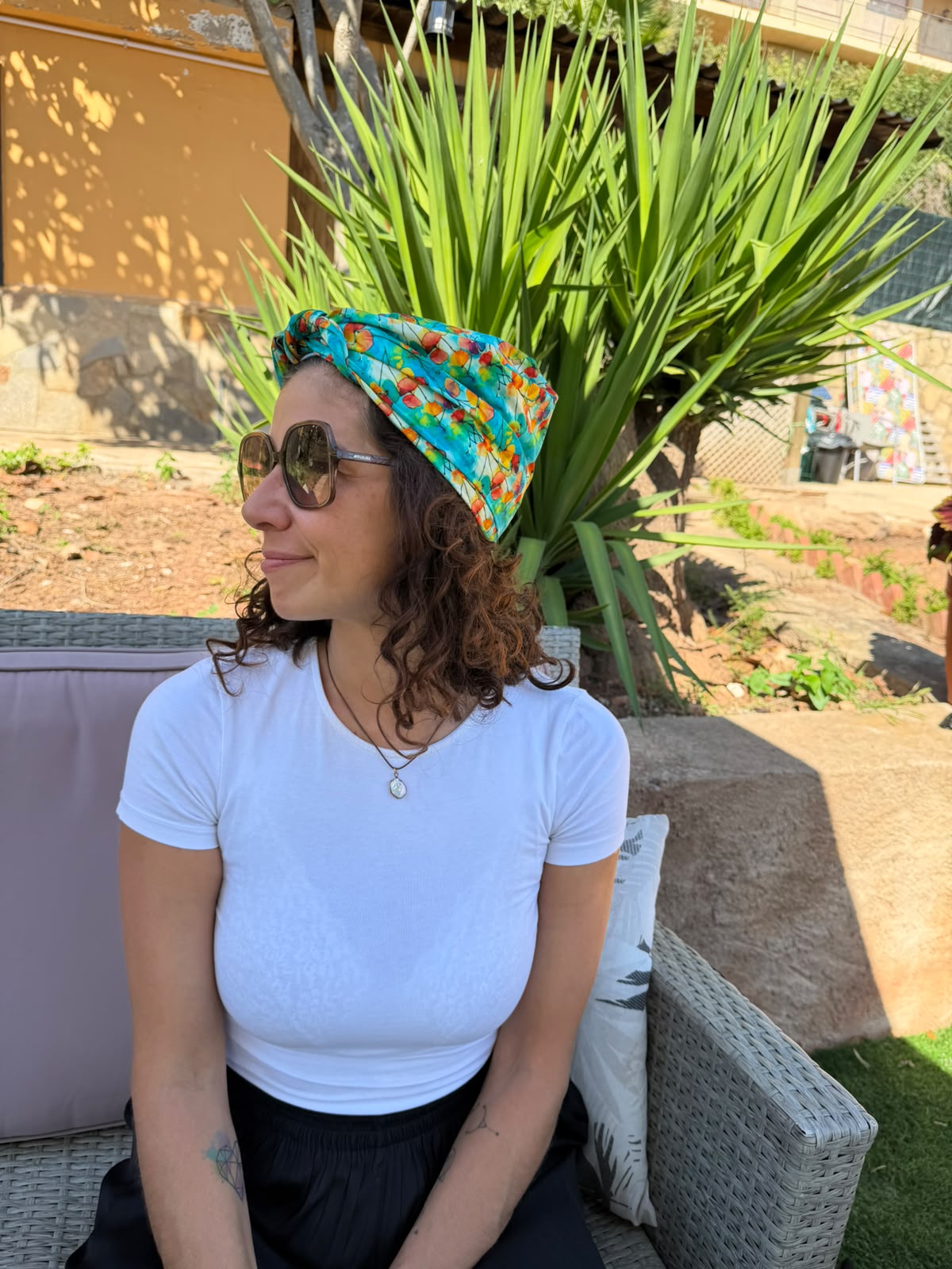 Turbante Integral BOHEME Floral Acuarela Verde y Lila