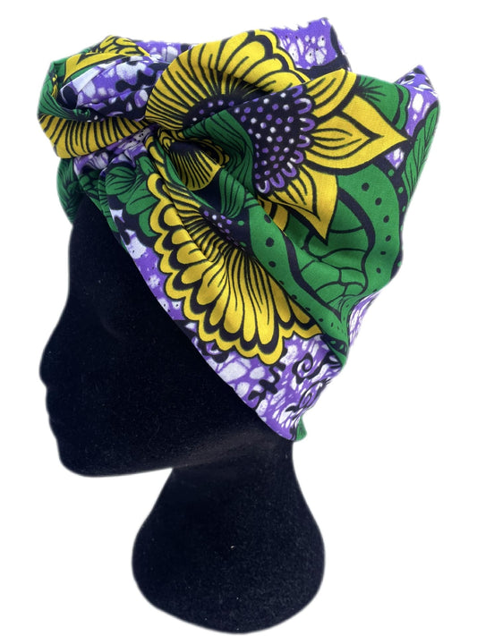 Turbante lila con girasoles KHAMALI